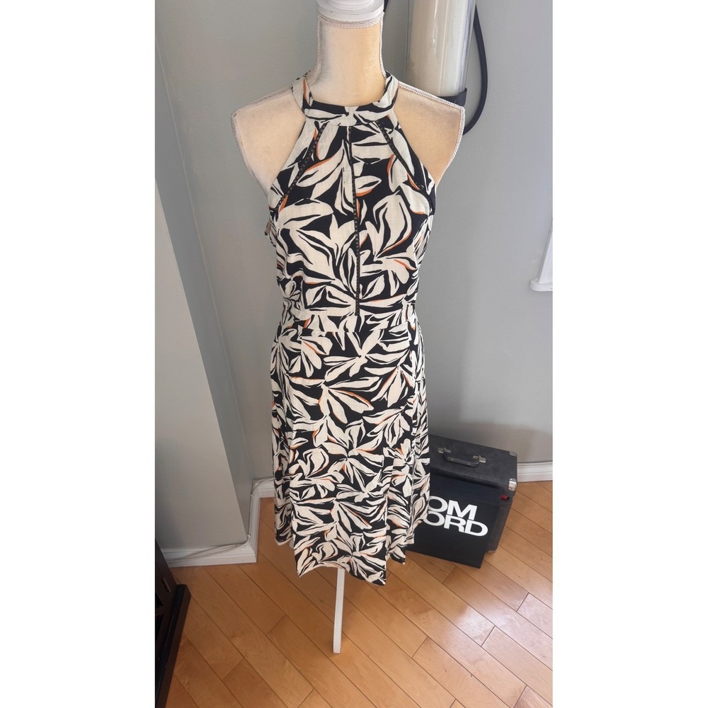 Lost + Wander Genevieve Ladder Linen Blend Midi Dress Size Large Black/Cream NWT